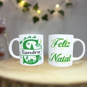 🎄 Caneca de Natal Personalizável com Inicial 🎄