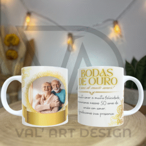 🎉✨ Caneca Bodas de Ouro – 50 anos de muito amor! ✨🎉