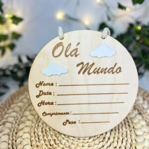 👶 Placa de Nascimento em MDF & Acrílico – Olá Mundo