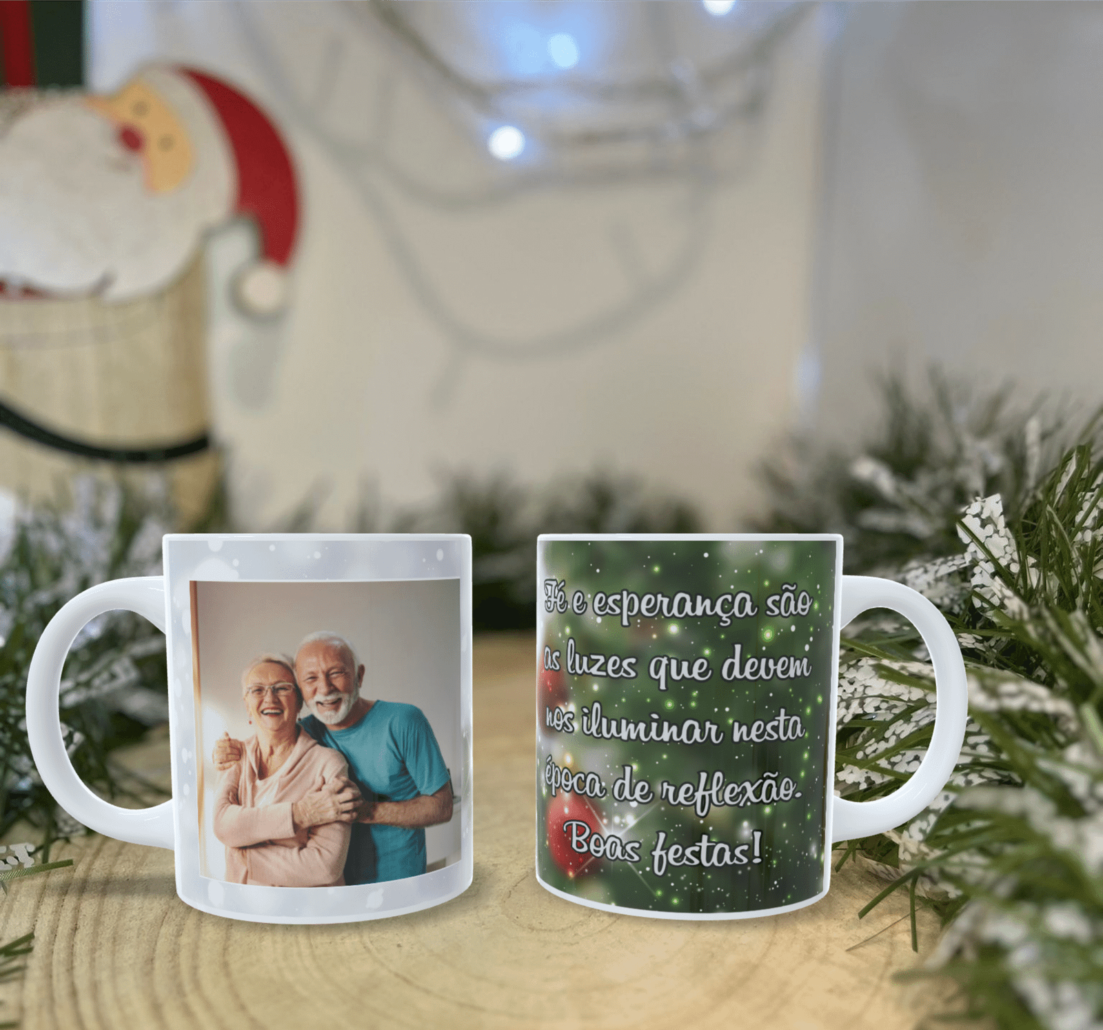 🎅 Caneca Personalizada de Natal – “Fé, Esperança e Boas Festas!”