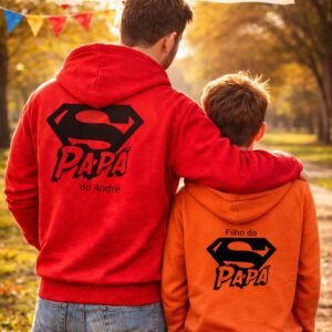 💙 Conjunto de Sweatshirts com Capuz Pai & Filho “Super Papá” – Especial Dia do Pai