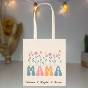 Saco Personalizado “Mamã” com Nomes e Flores – 100% Algodão 140 g