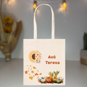 Saco Personalizado “Avó Teresa” – Design Outonal com Girassol | 100% Algodão 140 g