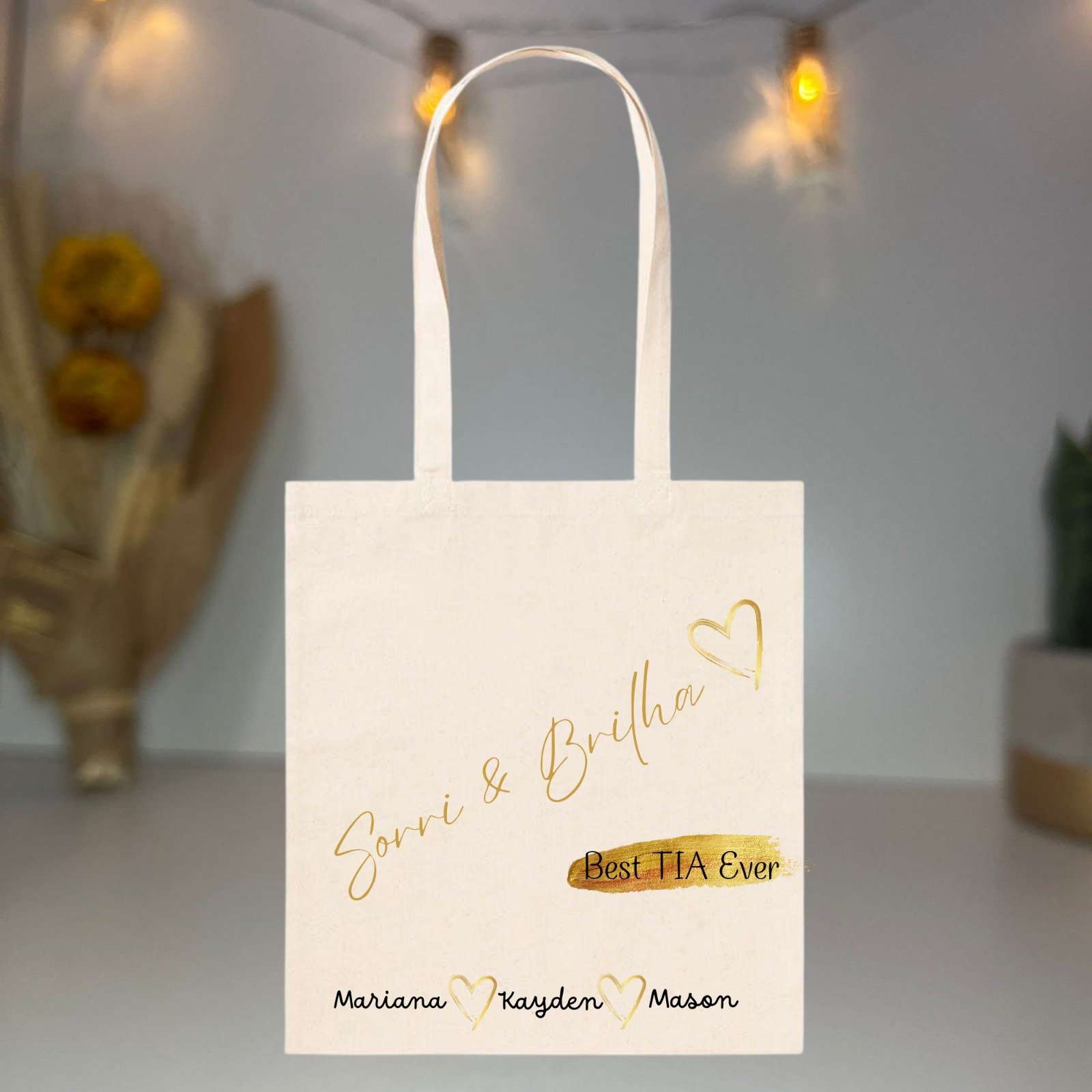 Saco Personalizado “Melhor Tia de Sempre” – Sorri & Brilha | 100% Algodão 140 g