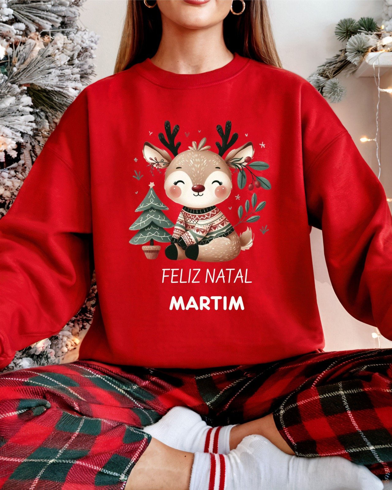 Sweatshirt Personalizada “Rena Fofinha – Feliz Natal com Nome”