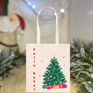 Saco de Natal “Feliz Natal” – Design de Árvore com Presentes | 100% Algodão 140 g