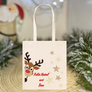Saco de Natal Personalizado “Feliz Natal Avó” – Design de Rena em Algodão 140 g