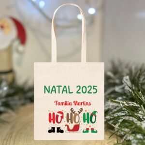 Saco de Natal Personalizado “Família” – Ho Ho Ho | 100% Algodão 140 g