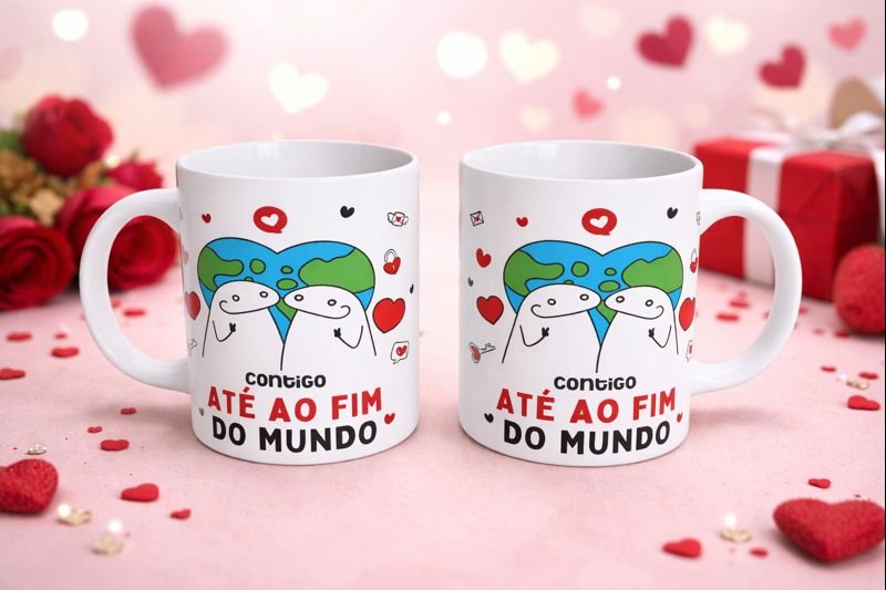 Caneca Romântica “Contigo Até ao Fim do Mundo”