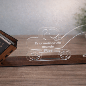 🛠️💙 Porta-Cartões em Madeira e Acrílico “És o Melhor do Mundo, Pai”