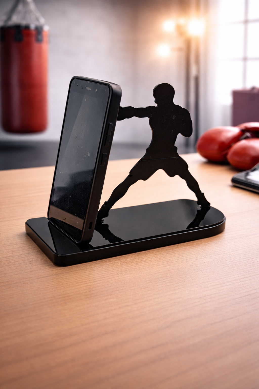 Suporte para Telemóvel Boxe – Lutador em Ação | Design Desportivo Premium